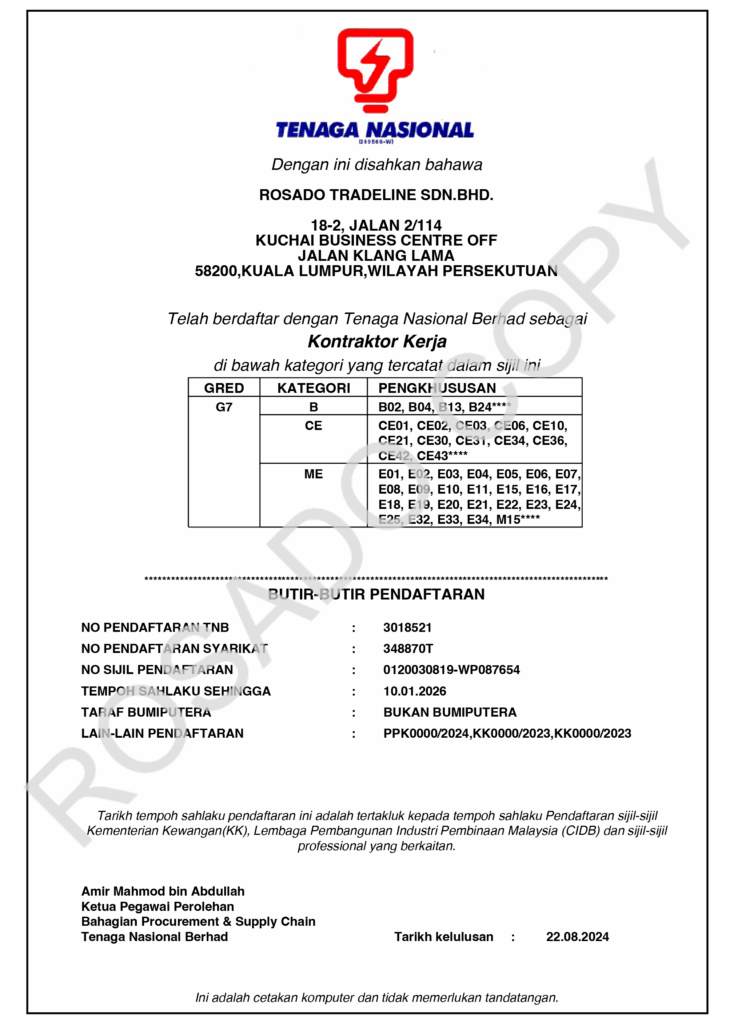 TNB Cert Kontraktor Kerja
